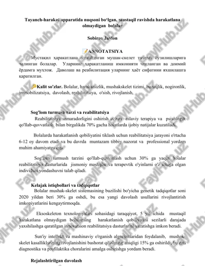 sog'lom turmush tarzi va reabilitatsiya — DOCX