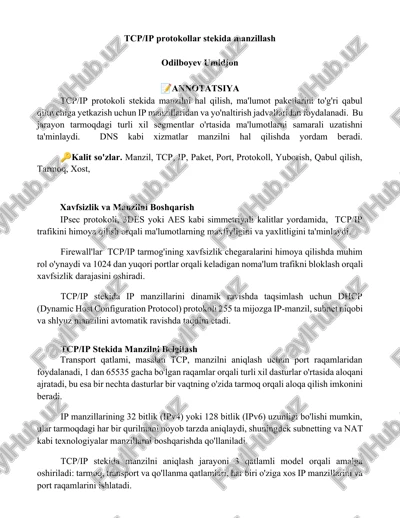 tcp/ip protokollar stekida manzillash — DOCX