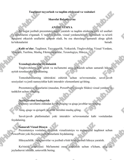 taqdimot tayyorlash va taqdim etish usul va vositalari — DOCX