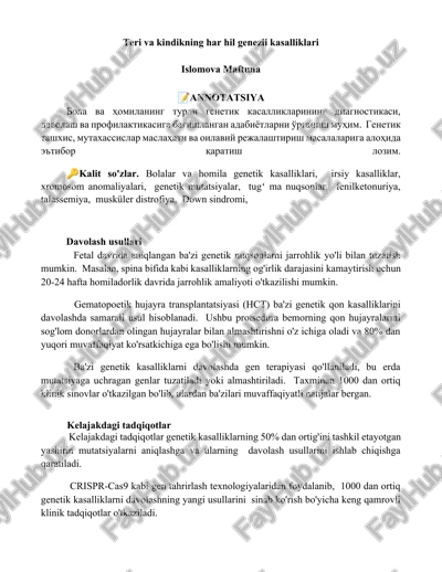 teri va kindikning har hil genezli kasalliklari — DOCX