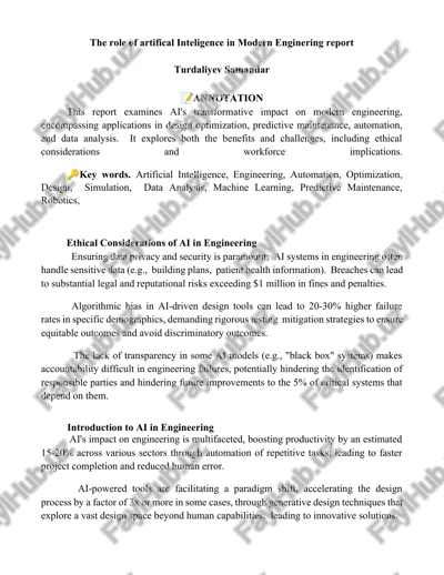 the role of artificial intelligence in modern engineering report — DOCX