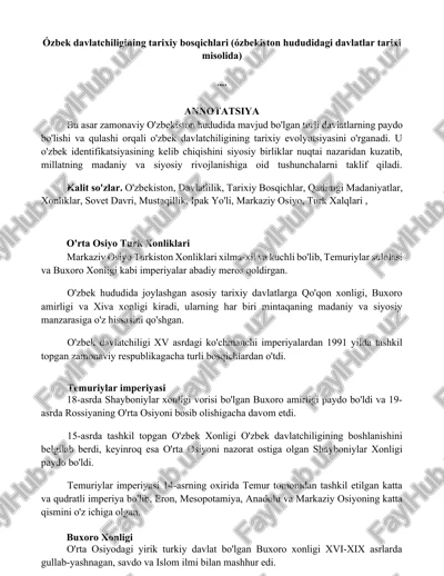 o'zbek davlatchiligining tarixiy bosqichlari — DOCX