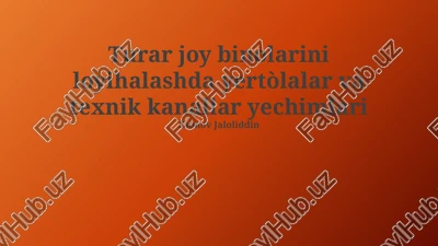 turar-joy binolarini loyihalashda yertòlalar va texnik kanallar yechimlari — PPTX