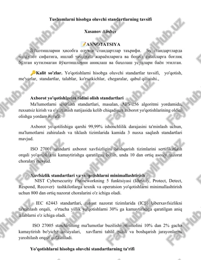 tushumlarni hisobga oluvchi standartlarning tavsifi — DOCX