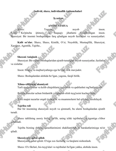 individ, shaxs, individuallik tushunchalari — DOCX