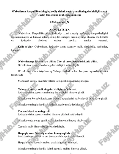 o'zbekiston respublikasining iqtisodiy tizimi — DOCX