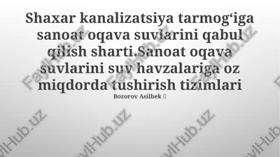 sanoat chiqindi suvlarini qabul qilish me'zonlari — PPTX