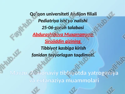 yatrogeniya va evtanaziya muammolari — PPTX