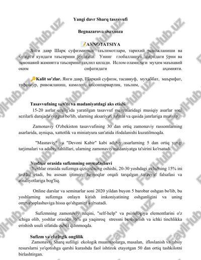 yangi davr sharq tasavvufi — DOCX