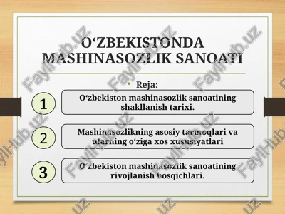 o‘zbekistonda mashinasozlik sanoati — PPTX
