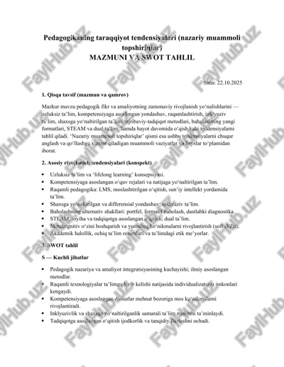 pedagogikaning taraqqiyot tendensiyalari — DOCX