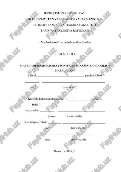 muhammad shayboniyxon shaxsini o’rganilish masalalari — PDF