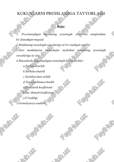 tabletka ishlab chiqarish amaliyotida substansiyalarni va presslanadigan massalarni fizik-kimyoviy vatexnologik xossalarini o’rganish — DOCX