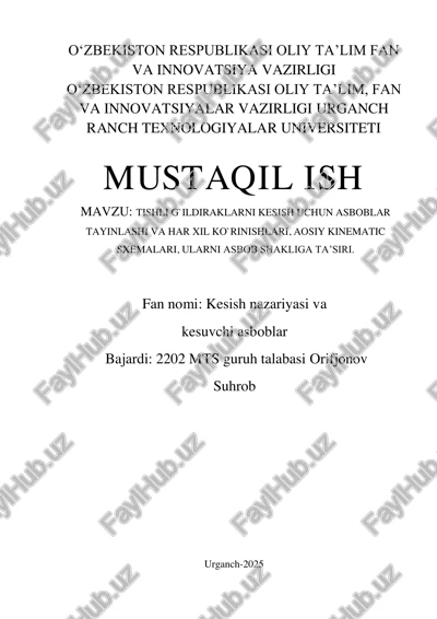 tishli g`ildiraklarni kesish uchun asboblar tayinlashi va har xil ko`rinishlari — PDF