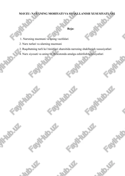 narxning mohiyati va shakllanish xususiyatlari — DOCX
