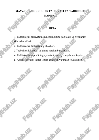 tadbirkorlik faoliyati va tadbirkorlik kapitali — DOCX