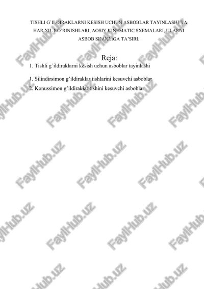 tishli g`ildiraklarni kesish uchun asboblar tayinlashi — DOCX