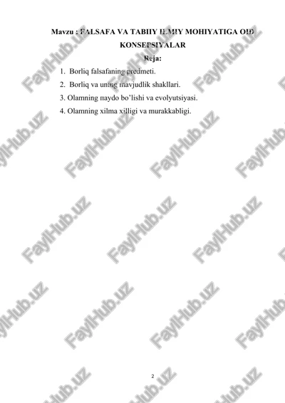 falsafa va tabiiy ilmiy mohiyatiga oid konsepsiyalar — DOCX