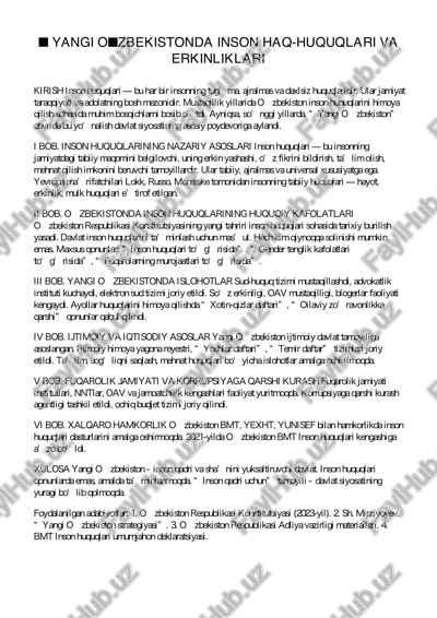 yangi o'zbekistonda inson haq-huquqlari va erkinliklari — PDF