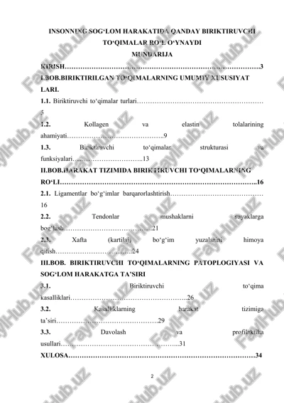 insonning sog‘lom harakatida qanday biriktiruvchi to‘qimalar ro‘l o‘ynaydi — DOCX
