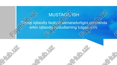 tashqi iqtisodiy faoliyat samaradorligini oshirishda erkin iqtisodiy hududlarning tutgan o’rni — PPTX