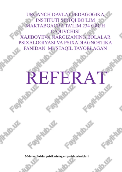 bolalar psixologiyasi va psixadiagnostika referat — DOCX