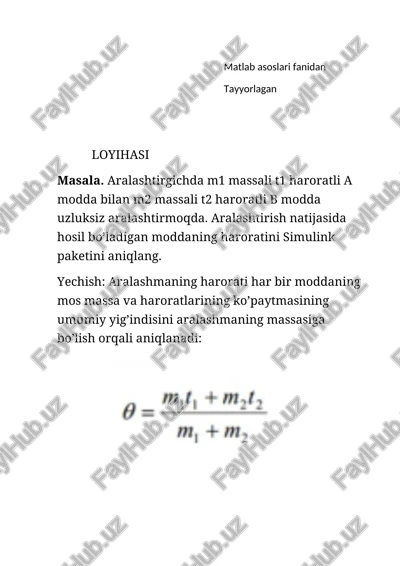 matlab asoslari fanidan tayyorlagan loyihasi — DOCX