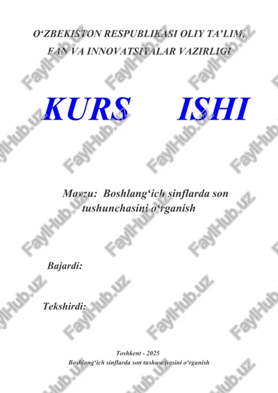 boshlangʻich sinflarda son tushunchasini oʻrganish — DOCX