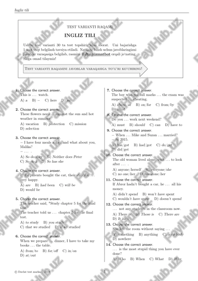 ingliz tili dtm 30 talik test — PDF