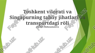 toshkent viloyati va singapurning tabiiy jihatlari va transportdagi röli — PPTX