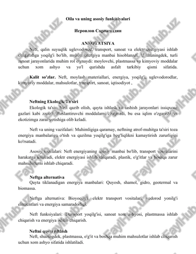 neft va uning vazifalari — DOCX