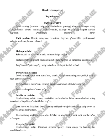 derekvet xulq atvar — DOCX