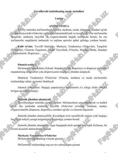 tavsiflovchi statistikaning asosiy metodlari — DOCX
