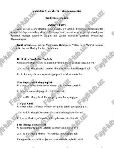 jaloliddin manguberdi - vatan himoyachisi — DOCX
