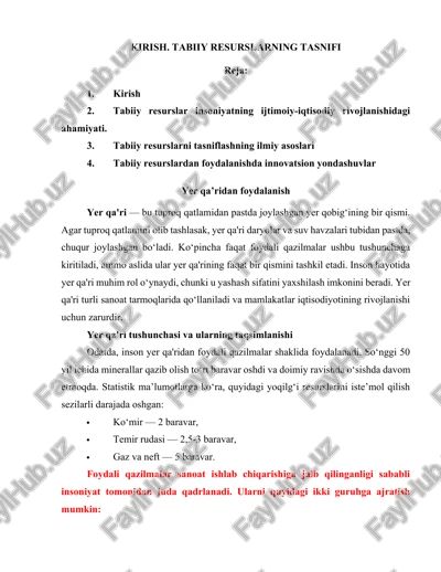 tabiiy resurslarning tasnifi — DOCX