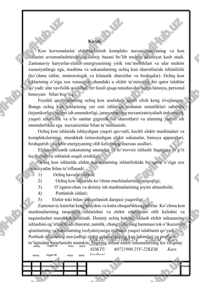 ochiq kon ishlarining yuqori ish unumdorlikka ega mexanizmlar bilan ta’minlanishi. — DOCX