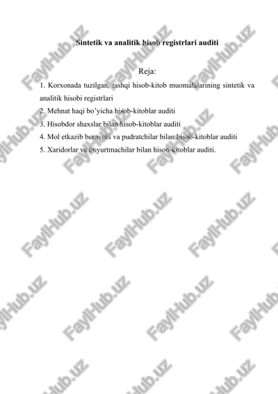 ichki hisob-kitob muomalalari auditorlik tekshiruvi — DOCX
