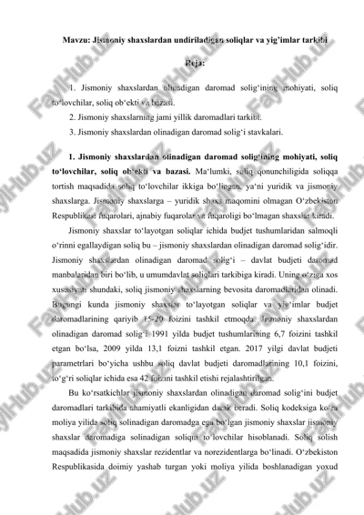 jismoniy shaxslardan undiriladigan soliqlar va yig’imlar tarkibi — DOCX