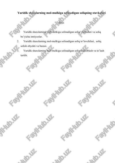 yuridik shaxslarning mol-mulkiga solinadigan soliqning stavkalari — DOC
