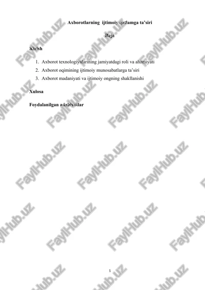 axborotlarning ijtimoiy qatlamga ta’siri — DOCX