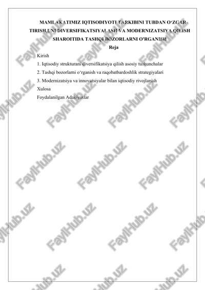 iqtisodiy strukturani diversifikatsiya qilish — DOCX