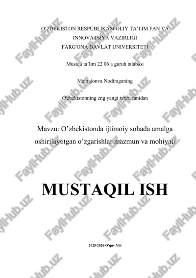 o’zbekistonda ijtimoiy sohada amalga oshirilayotgan o’zgarishlar — DOCX