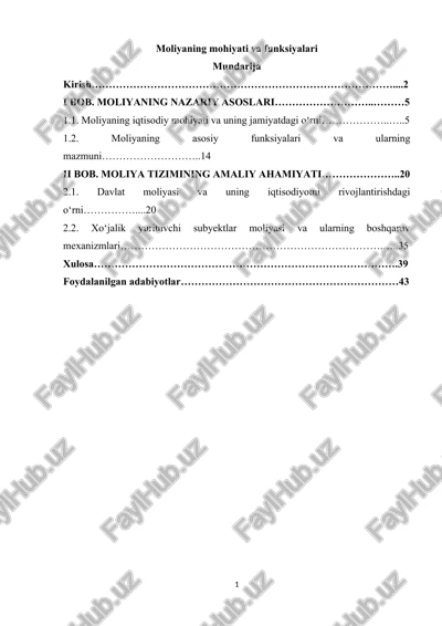 moliyaning mohiyati va funksiyalari — DOCX