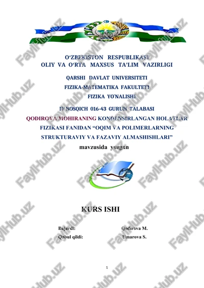 oqim va polimerlarning strukturaviy va fazaviy almashishlari — DOCX