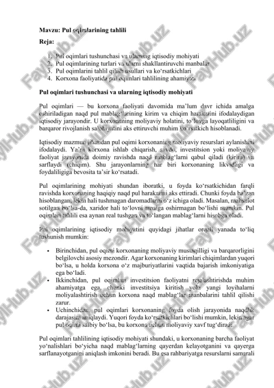 pul oqimlarining tahlili — DOCX