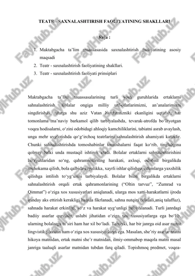 teatr - saxnalashtirish faoliyatining shakllari — DOCX