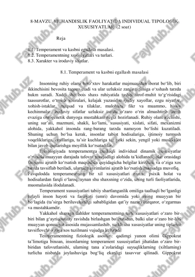 temperament va kasbni egallash masalasi — PDF