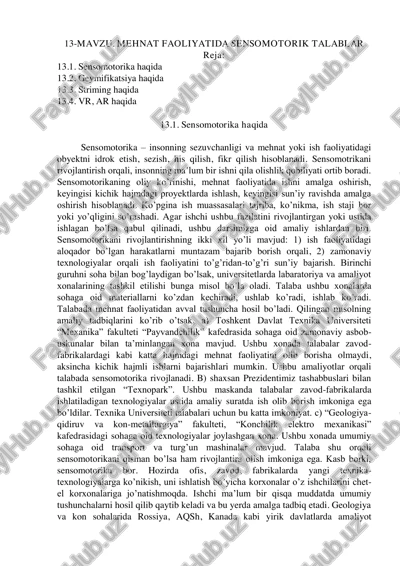sensomotorika va mehnat faoliyatida sensomotorik talablar — PDF