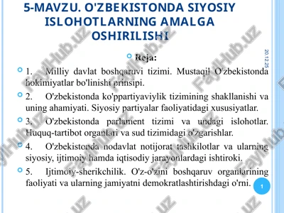 o'zbekistonda siyosiy ishlohotlar — PPT