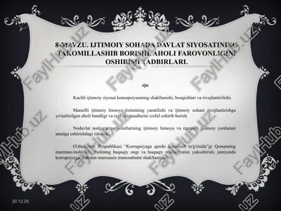 ijtimoiy sohada davlat siyosatining takomillashib borishi — PPT